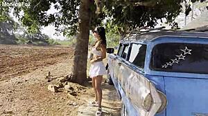 Monika fox shamelessly exposes herself outdoors under a tree