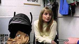 the hottie steals a dildo in the back office. she gets a big surprise