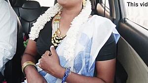 Indian bhabi enjoys a romantic car ride with Telugu conversations.
