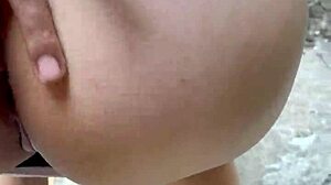 Detailed anal fucking of cousin's tight ass behind rocky hill. In outdoor forest setting with creampie.
