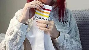 My dirty step sister bought special socks to tease my dick in the dorm.