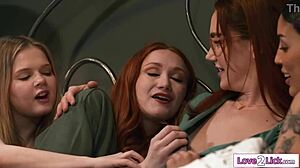 Redhead milf stepmom has sex with her stepdaughter and bffs