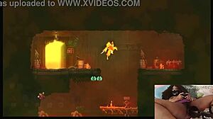 Chubby ebony gamer girl gets fucked with dildo while playing video game - dead cells