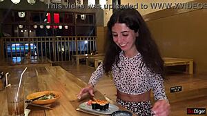 I Cum On A Girls Face In Public Sushi Bar And She Eats Rolls With Cum On Her Face - Cumwalk