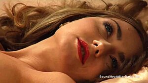 Naked lesbian mistress detailedly fingers herself, achieving intense orgasm on the bed