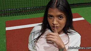 Big Tit Brunette Teen Alice Thunder Sucks And Fucks Huge Dick During Baseball Practice