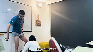 Milf teacher teaches fucking to 18-year-old boy and nerdy girl in classroom threesome. Kylei Ellish, Pierina Seymur, and Pipe Boy star.