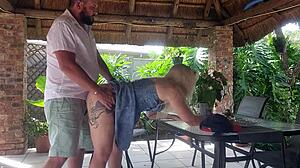 Creampie Fucking Blonde Wife on Patio