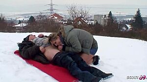 Old German Guy Seduces Curvy Nylon Teen for Outdoor Snow Fuck