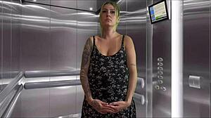 my pregnant neighbor gave a blowjob in the elevator and i came all over her