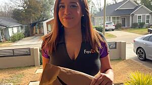 Big Boobed Delivery Slut Handles Package with Hardcore Blowjob and Anal