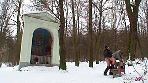 Old German Guy Seduces Curvy Nylon Teen for Outdoor Snow Fuck