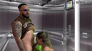 my pregnant neighbor gave a blowjob in the elevator and i came all over her