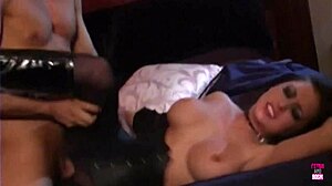 i cant believe this sexy babe with big fake juggs is getting banged so good on the bed