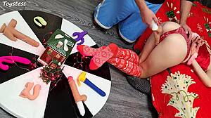 Two Thrusting Dildos Destroy Amateur Wife's Tight Pussy in Double Penetration