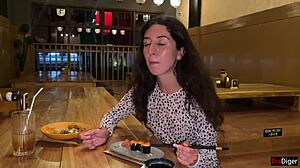 I Cum On A Girls Face In Public Sushi Bar And She Eats Rolls With Cum On Her Face - Cumwalk