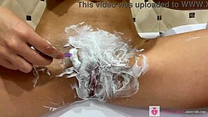Close-Up Pussy Shaving: Beautiful Blonde with Natural Tits Fingers Herself in POV.