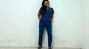 Nurse interacts with cleaning staff in hospital