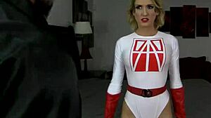 Bound superheroine fucked by machine