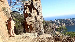 Hot couple enjoys outdoor sex on a path