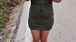 Slut flaunts ass and tits on Mexican public road!