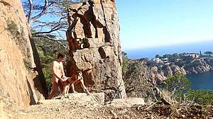 Hot couple enjoys outdoor sex on a path