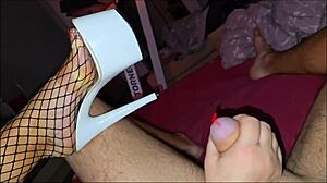 mature woman in plaid bodysuit and heels fucks passionately