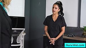 Ebony Hot Masseuse With Perfect Natural Big Boobs Gives Wet Nuru Massage - Evan Stone Nina White