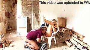 german wife seduces worker with boobs