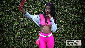 Beautiful black hooker Kandie Monee tempts white boy into nasty fucking