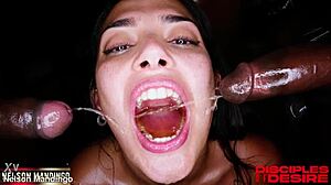 latina woman enjoys extreme group fun