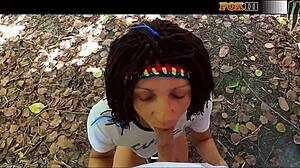 Pov blowjob and handjob in the public park till cum in mouth