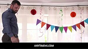 Hot teen 18+ step sisters threesome with stepdad on birthday.