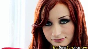 Redheaded Lesbian Rims with Strapon in First Time Teen Anal Play!