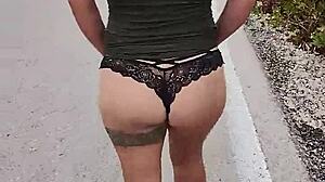 Slut flaunts ass and tits on Mexican public road!