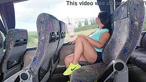 stepson unexpectedly caresses stepmom's big natural tits and hairy beaver on the crowded public bus