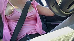 italian big tits milf solo car driving showing big horny tits and hard nipples