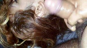 Intense Cum Facial Covers Her Face Completely!