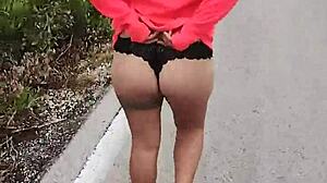 Slut flaunts ass and tits on Mexican public road!