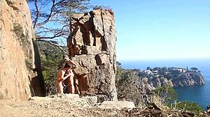 Hot couple enjoys outdoor sex on a path