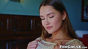 stunning brunette sonya blaze strolls into the garden room wearing nothing but a loose woven top that reveals more than it conceals of her incredible body