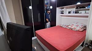 Blindfolded wife tricked into fucking husband's friend in bedroom