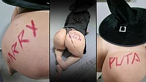 Happy halloween with a cute bbw latina milf in panties teasing her big ass.