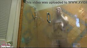 Jelena Jensen shakes her perfect big tits after taking hot shower in bathroom