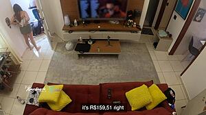 hot wife thay ksada lets delivery man suck her on sofa