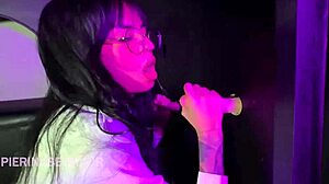 brunette with big ass tries out a glory hole setup