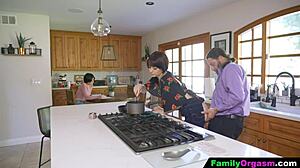 Familyorgasm: Old Man Fucks Daring Step Daughter And Wife While She Cooks Spaghetti