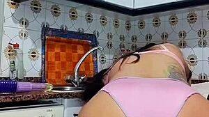 Colombian Brunette Blues Shoves Big Dildo Into Ass