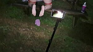 latina milf bent over in forest for public outdoor creampie