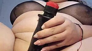 Curvy latina bbw stretches to take every inch of her 9-inch dildo
